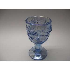 Tall Ice Blue Carnival Glass Raised Rose Water Goblet Hand Made 