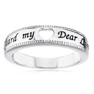  Guard My Heart Sterling Silver Ring, Size 5: Deborah 