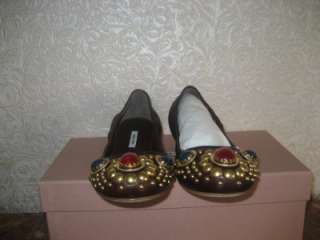 MIU MIU LEATHER BALLET FLATS WITH STUDS SZ 35 NIB  