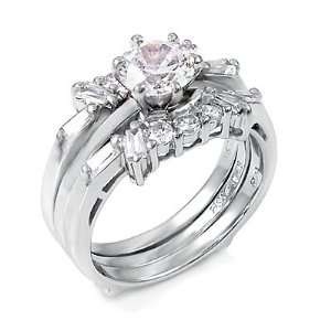 ) Stunning Silver Wedding Ring Set with Top Quality Cubic Zirconia 