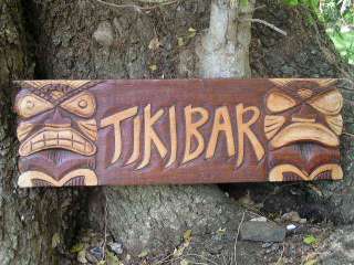 TIKI BAR Wood Sign 24 Brown God Hand Carved Hut Decor  