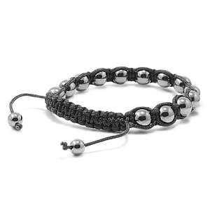  Tibetan Knotted Bracelet   Hematite w/ Black String   Bead 