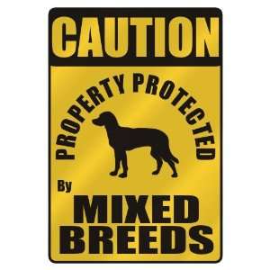   PROTECTED BY MIXED BREEDS  PARKING SIGN DOG