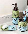   SINK SET GREEN BLUE W/ BROWN CIRCLES SOAP DISH PUMP TOOTHBRUSH HOLDER