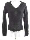 EASEL Black Knit V Neck Beaded Sweater Top Sz Large