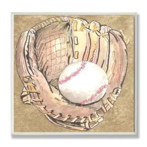   Baseball Glove and Ball with Brown Background Square Wall Plaque Baby