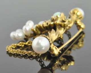   Gold Opal Akoya Pearl Diamond Victorian Flower Bar Pin Brooch  