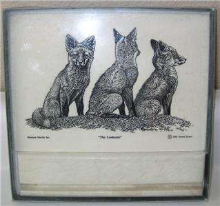 MONTANA MARBLE WOLF ETCHED PLAQUE BROWN 1991 6 X 8.5  