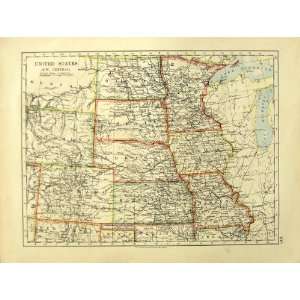  1918 Map United States America Nebraska Colorado Nevada 