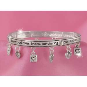   Syms Silvertone God bless Mom with Heart Charms Bracelet: Jewelry