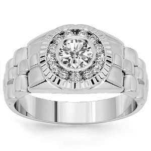  14K White Gold Mens Diamond Pinky Ring 0.64 Ctw: Jewelry