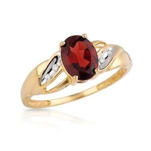 Yellow Gold 1.5 CTW Garnet and 0.02 CTW Accent Diamond Ladies Ring 