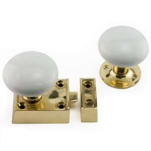  Small Solid Brass Rim Latch Set with White Porcelain Knobs 