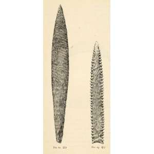  1882 Woodcut Later Stone Age Knife Spear Head Tools 