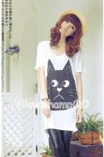 oversize cute cat print t shirt dress white s/m  