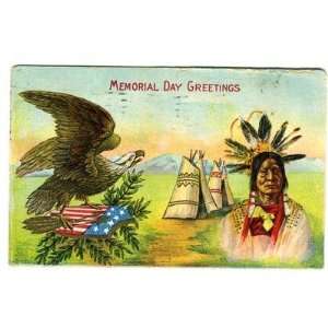   Day Greetings Postcard Eagle & Indian & Tepees: Everything Else