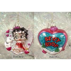  Betty Boop & Bimbo Glass Heart Christmas Ornament #BB0263 