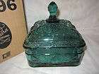 indiana glass tiara honey dish cover spruce green new in