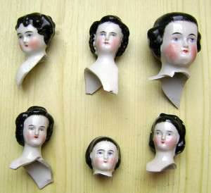 lot antique bisque doll heads painted glazed   Germany 1890  