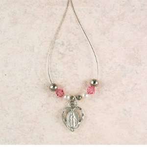  18 Wire Heart Miraculous St. Mary Medal Pendant with Pink 