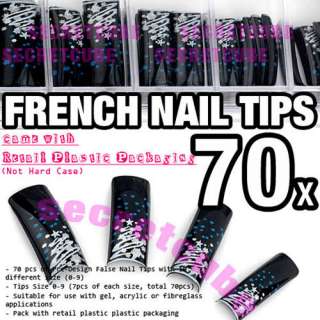 Black Christmas Star Design Acrylic Nail False Half French Tips x 70 