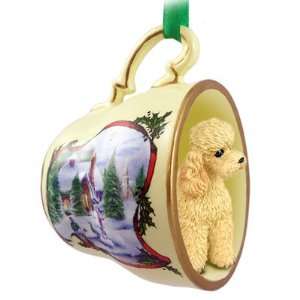  Apricot Poodle in Holiday Scene Teacup Christmas Ornament 
