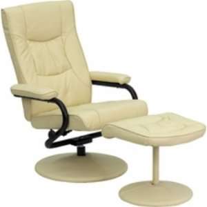  Cream Leather Swivel Recliner with Ottoman