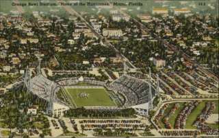 MIAMI FL Orange Bowl Football Stadium HURRICANES LINEN Postcard  