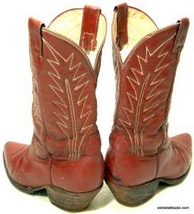 Vtg Blood Red Leather Strutting Prowling Howling Bad Grrl Cowboy Boots 
