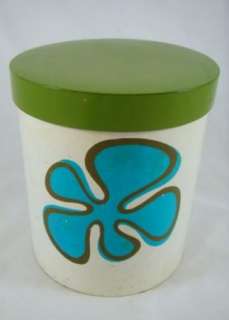 Mid Century Retro 3 Blue Flower White Canister Green Lid Six Piece Set 