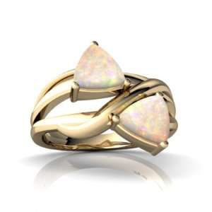  14K Yellow Gold Trillion Genuine Opal Ring Size 9: Jewelry