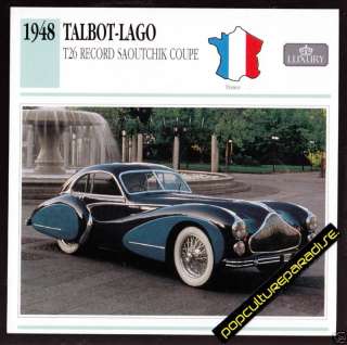 1948 TALBOT LAGO T26 RECORD SAOUTCHIK COUPE Car CARD  