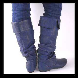 NEW BLUE KNEE HIGH WOMENS SLOUCH BOOTS  