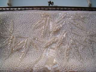 Antique Art Deco Glass Micro Beaded Clutch Purse Silver Plate Handbag 