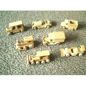   wood car and truck set   lot of 7 vehicles 
