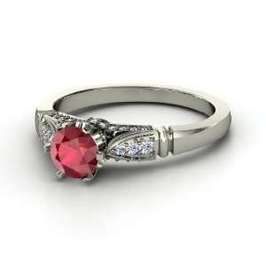    Elizabeth Ring, Round Ruby Platinum Ring with Diamond: Jewelry