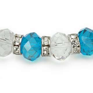 Faceted Crystal Bead & CZ Stretch Bracelet Blue & Clear  