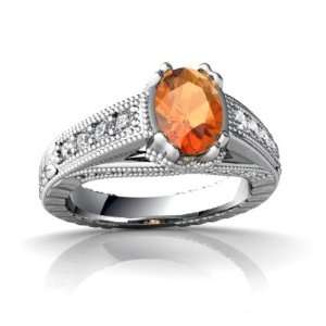    14K White Gold Oval Fire Opal Antique Style Ring Size 6.5 Jewelry