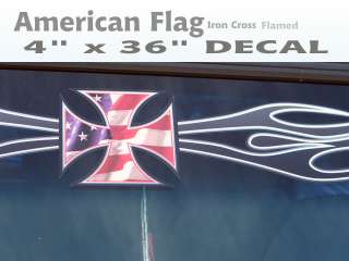 Flamed Patriotic Iron Cross windshield decal Rat Hot Rod Mopar Chevy 