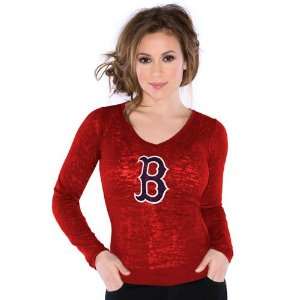   Burnout Thermal V neck Long Sleeve Premium T shirt   Red   Sports