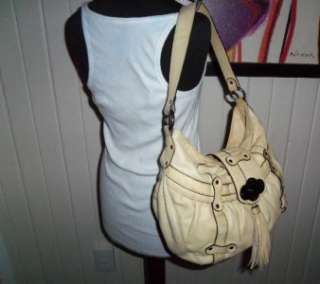 BRIO Buttery Soft Off White Beige Slouchy Leather Turnlock Hobo 