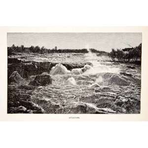  1901 Print Honefoss Fall Cascade Begna River Ringerike 