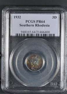   SOUTHERN RHODESIA PROOF 3 PENCE THREEPENCE AMAZING TONING RARE  
