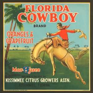  FLORIDA COWBOY ORANGES GRAPEFRUIT JUICE USA FRUIT CRATE 