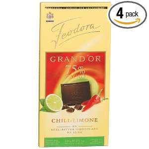 Feodora GrandOr 75% Cacao, Chili Limone (Chilli Lime) Bar, 3.5 Ounce 
