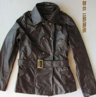 NWT PAPER DENIM & CLOTH Leather Look Belted Jacket Car Coat Brown 