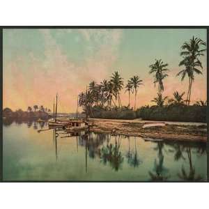   Miami River,sunrise,set,sailing ships,Florida,FL,c1900