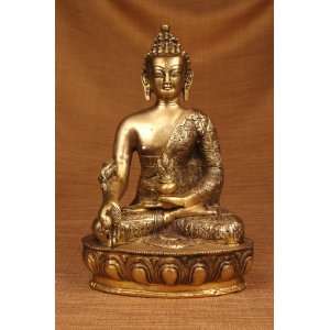  Miami Mumbai Medicine Buddha   Gold Finish Brass Statue 