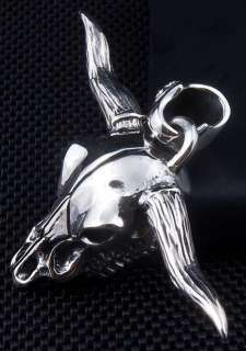 Bull Horn Buffalo Head 925 Sterling Silver Mens Pendant Necklace 