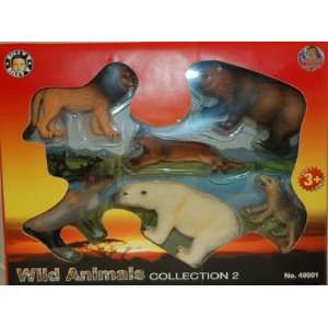  Wild Animals 6 piece playset: Lion, Polar Bear, Mountain 